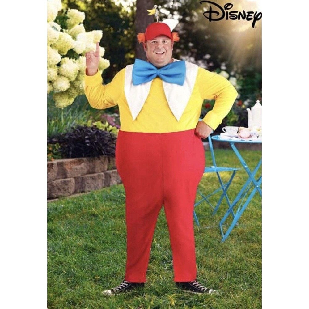 Disney Tweedle Dee Dum 4XL Full-Zip Costume Jumpsuit Hat Alice in Wonderland